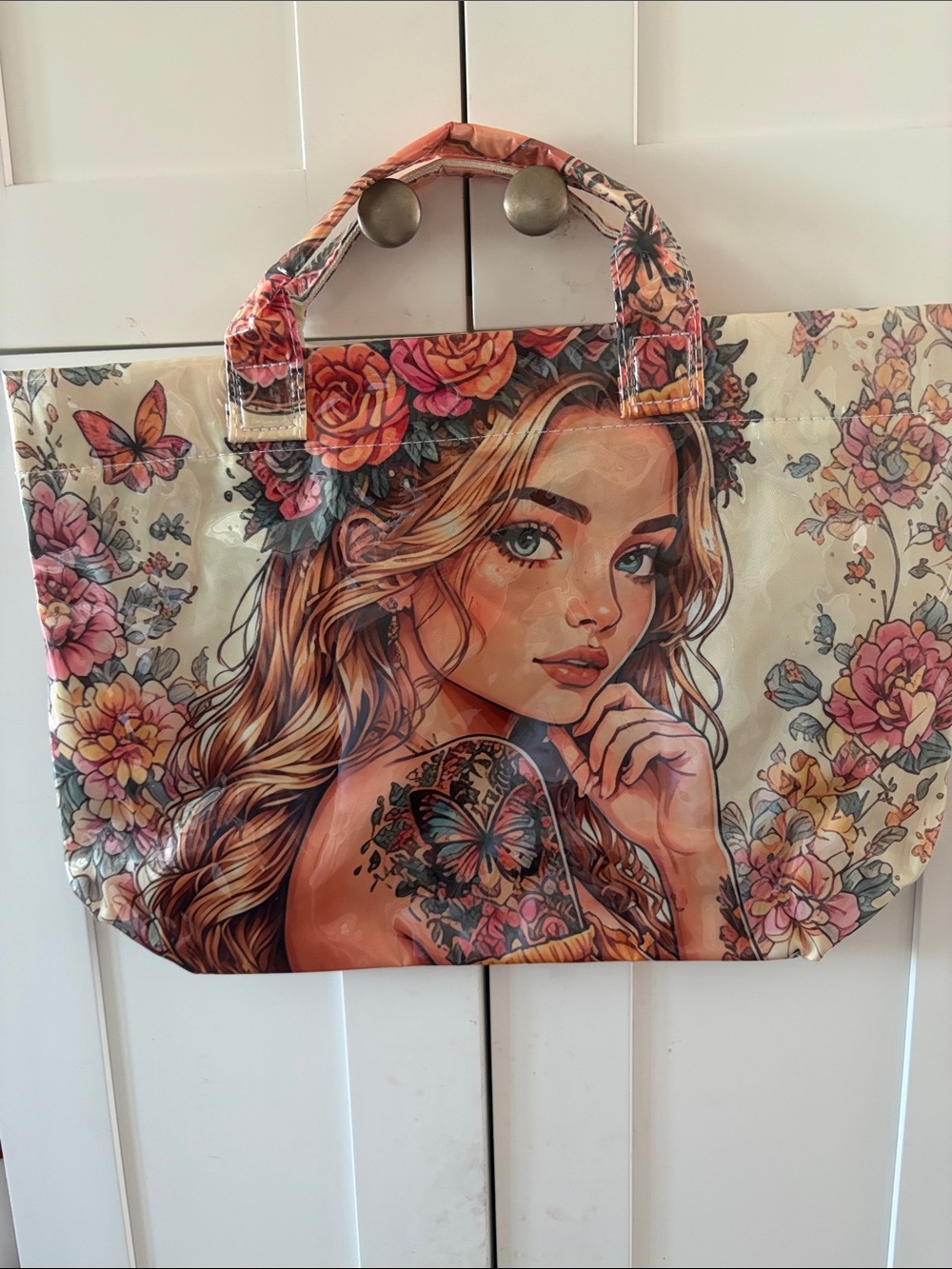 Floral Butterfly Print Tote Bag - Pink & Cream Gorgeous Bag New Large 17’15’tall
